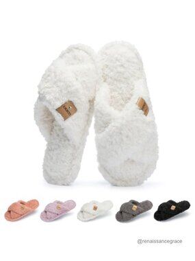 Women's Fuzzy Open Toe Slippers Cozy Memory Foam House Shoes Indoor